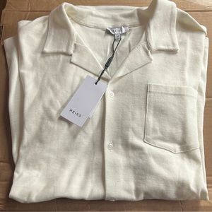 Reiss Reeves Ribbed Short-Sleeve Button Down Sz M